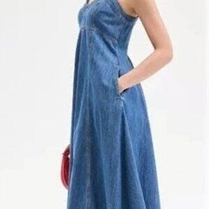 On 34th maxi jean dress with pockets. Size S